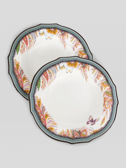 PAIR OF LEAFY PAISLEY SOUP BOWLS