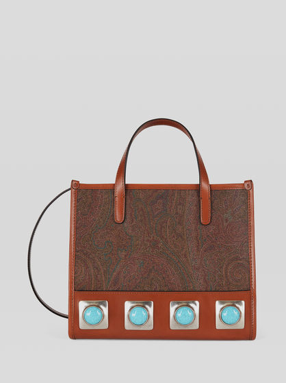 MEDIUM CROWN ME PAISLEY BAG WITH TURQUOISE STUDS