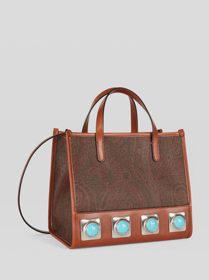 MEDIUM CROWN ME PAISLEY BAG WITH TURQUOISE STUDS