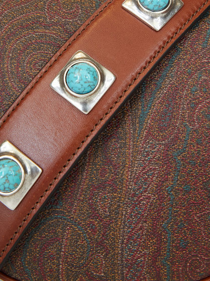 MEDIUM CROWN ME PAISLEY SHOULDER BAG WITH TURQUOISE STUDS