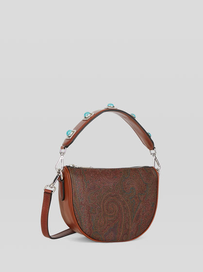 CROWN ME PAISLEY SCHULTERTASCHE MIT TÜRKISEN NIETEN, MINI