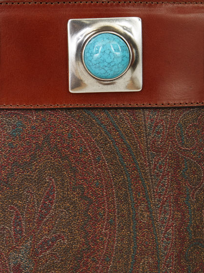 CROWN ME PAISLEY BUCKET BAG WITH TURQUOISE STUDS