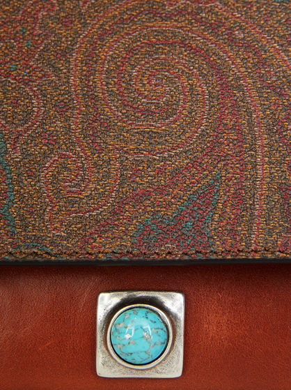 MEDIUM CROWN ME PAISLEY CROSSBODY BAG WITH TURQUOISE STUDS