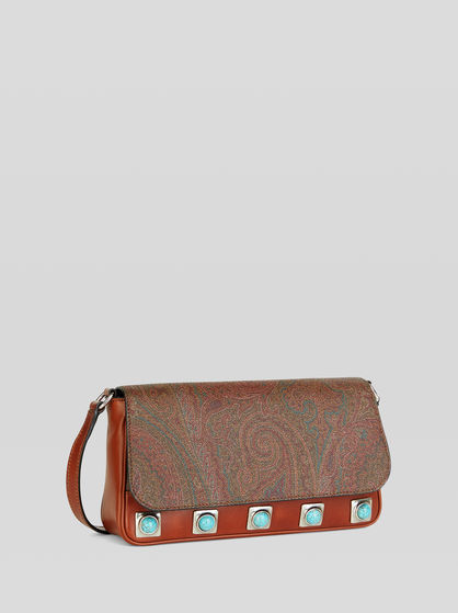 MEDIUM CROWN ME PAISLEY CROSSBODY BAG WITH TURQUOISE STUDS