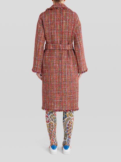 BOUCLÉ COAT WITH MULTI-COLOURED FRINGE