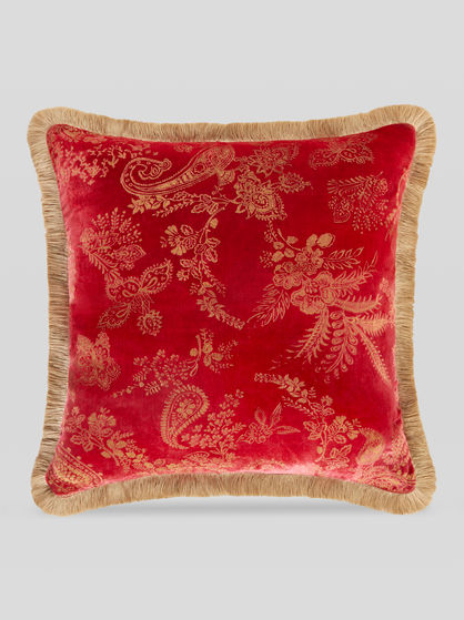 GOLD PAISLEY PRINT VELVET CUSHION
