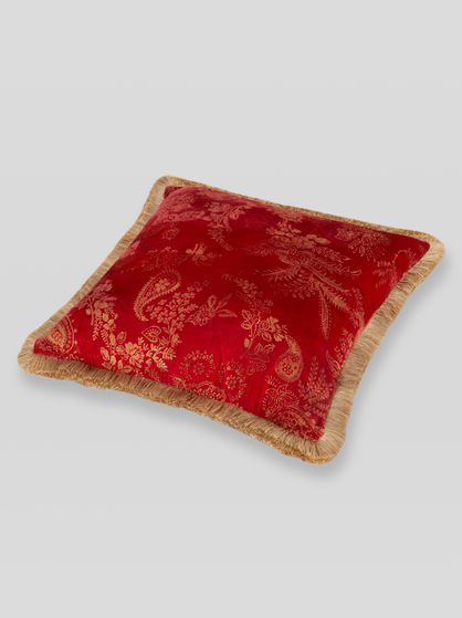 GOLD PAISLEY PRINT VELVET CUSHION