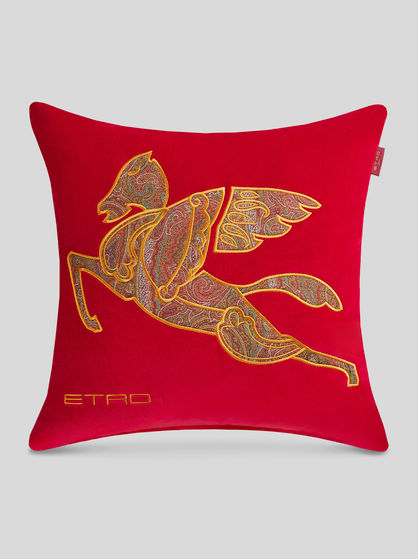 VELVET CUSHION WITH EMBROIDERED PEGASO
