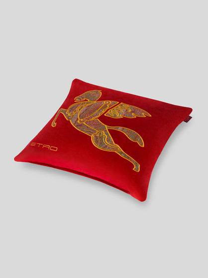VELVET CUSHION WITH EMBROIDERED PEGASO