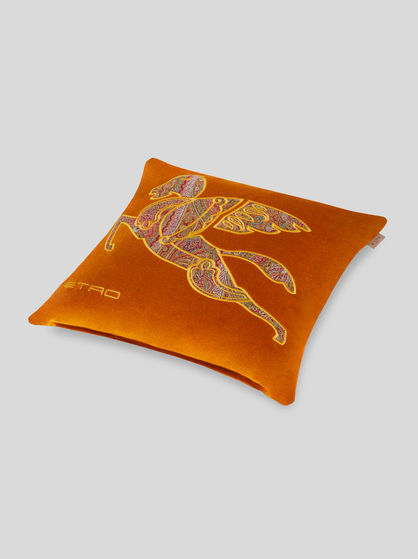 VELVET CUSHION WITH EMBROIDERED PEGASO