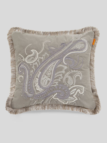 FRINGED CUSHION WITH PAISLEY EMBROIDERY