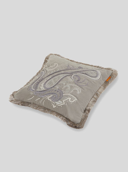 FRINGED CUSHION WITH PAISLEY EMBROIDERY