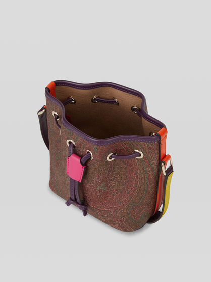 MEDIUM PAISLEY BUCKET BAG WITH MULTI-COLOURED DETAILS