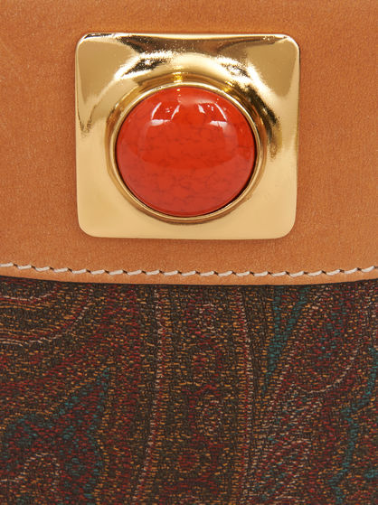 SMALL CROWN ME PAISLEY BUCKET BAG WITH CORAL STUDS