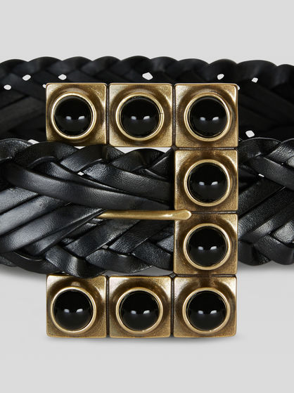 WOVEN LEATHER BELT WITH STUDS