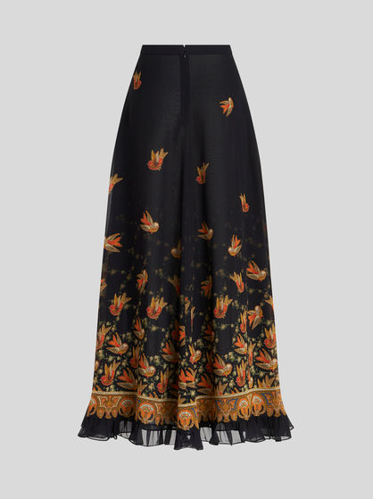 GEORGETTE SKIRT WITH BIRD PRINT