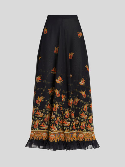 GEORGETTE SKIRT WITH BIRD PRINT