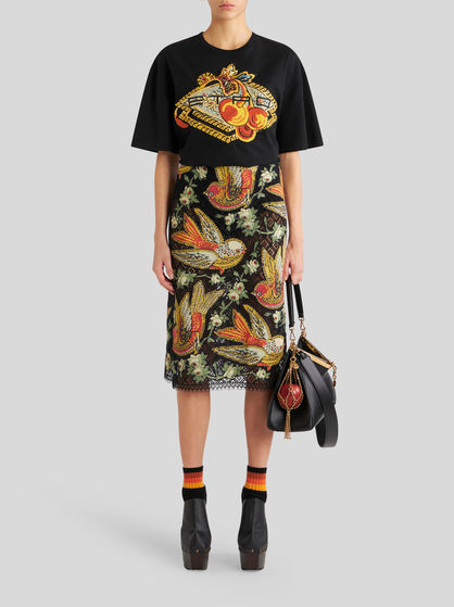PENCIL SKIRT IN LACE WITH INTARSIA