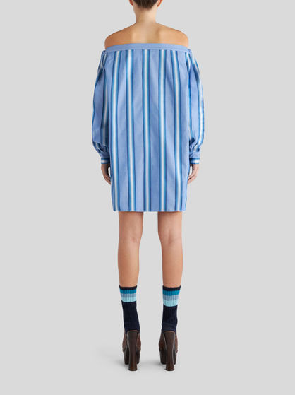 STRIPED COTTON AND SILK SHIRT DRESS