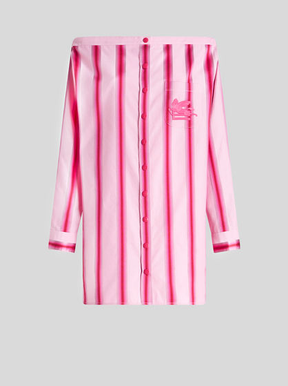 STRIPED COTTON AND SILK SHIRT DRESS