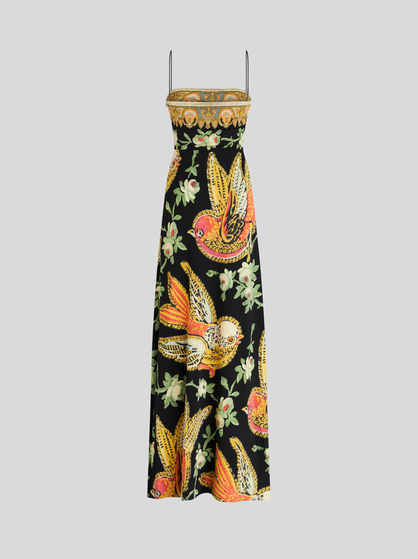LONG JERSEY DRESS WITH BIRDS