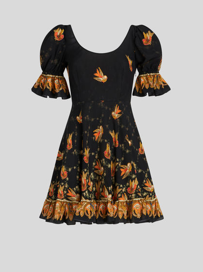 MINI CRÊPE DE CHINE DRESS WITH BIRDS