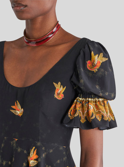 MINI CRÊPE DE CHINE DRESS WITH BIRDS