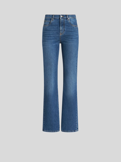 DENIM JEANS WITH EMBROIDERED PATCH