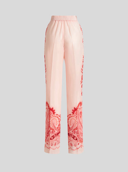 SILK TROUSERS WITH PLACED FLOWER PRINT