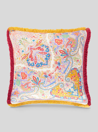 MULTI-COLOURED LARGE PAISLEY PASSEMENTERIE CUSHION