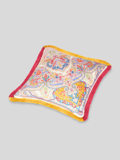 MULTI-COLOURED LARGE PAISLEY PASSEMENTERIE CUSHION