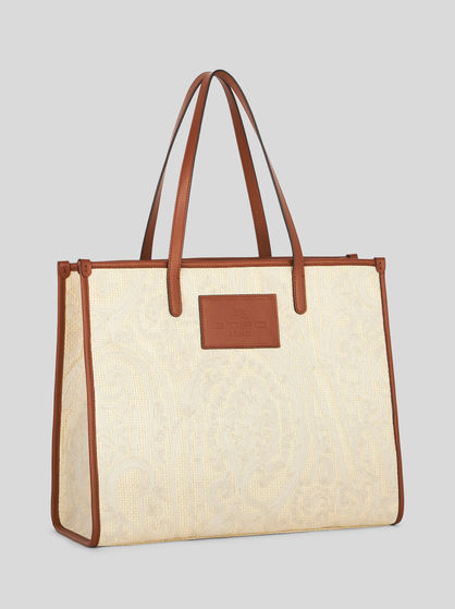 MEDIUM RAFFIA SHOPPING BAG WITH EMBROIDERY