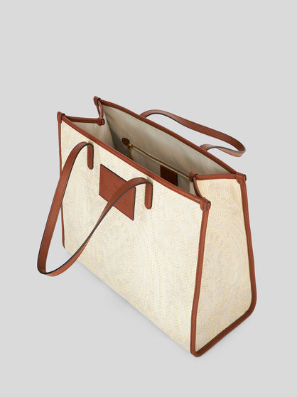 MEDIUM RAFFIA SHOPPING BAG WITH EMBROIDERY