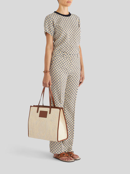 MEDIUM RAFFIA SHOPPING BAG WITH EMBROIDERY