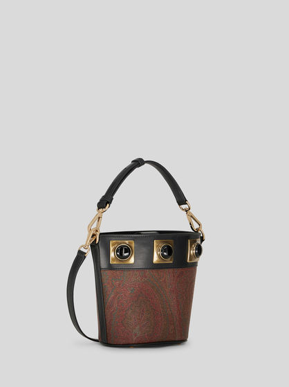 CROWN ME PAISLEY BUCKET BAG WITH BLACK STUDS