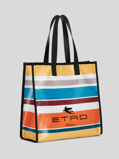 MULTI-COLOURED STRIPED SHOPPING BAG