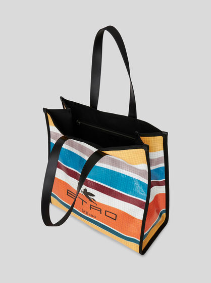 MULTI-COLOURED STRIPED SHOPPING BAG