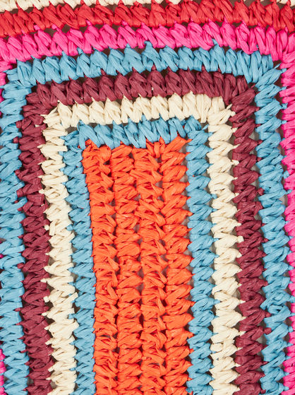 LARGE MULTI-COLOURED STRIPED RAFFIA BUCKET BAG