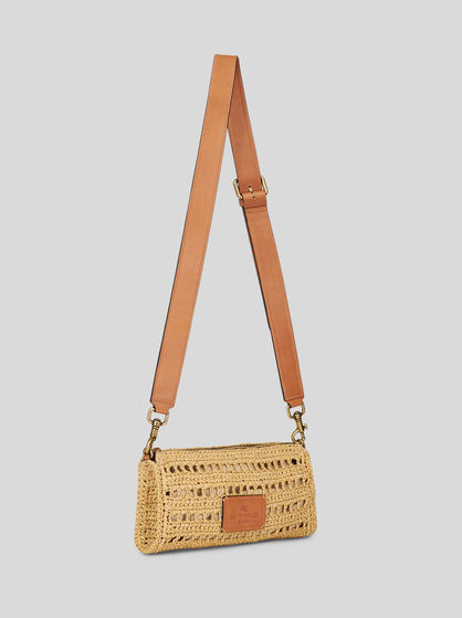 SMALL SHOULDER BAG IN PERFORATED RAFFIA