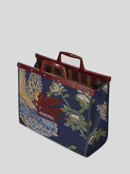 LARGE JACQUARD LOVE TROTTER BAG WITH MULTI-COLOURED BIRDS