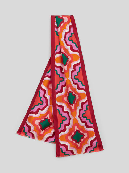 SILK SCARF WITH PAISLEY COLOUR BLOCK WAVES