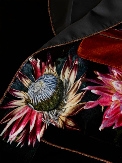FLORAL PRINT SILK VELVET ROBE COAT