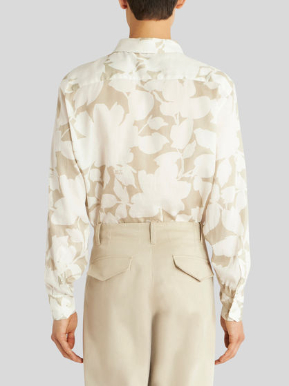 TWO-TONE FLORAL PRINT COTTON SHIRT