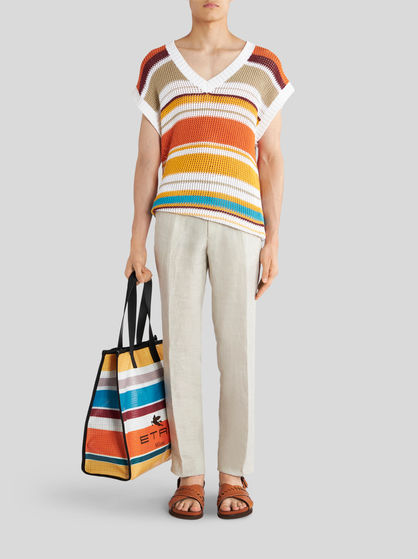 STRIPED CROCHET JACQUARD WAISTCOAT