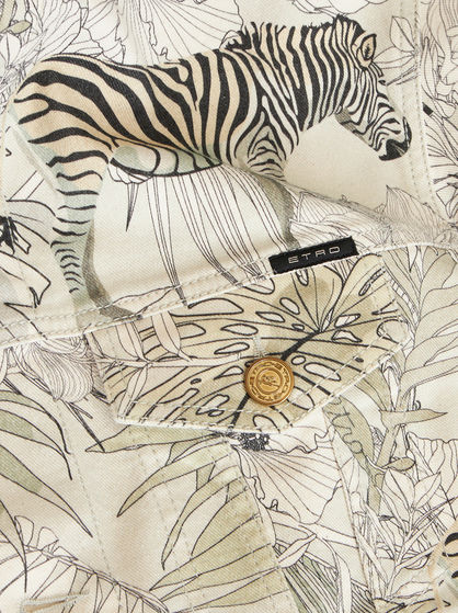 DENIM JACKET WITH TROPICAL PRINT AND ZEBRAS