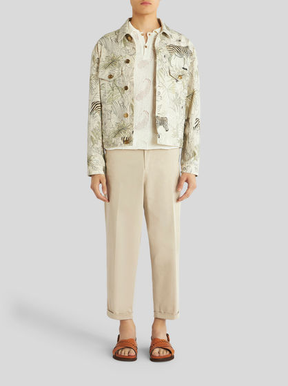 DENIM JACKET WITH TROPICAL PRINT AND ZEBRAS
