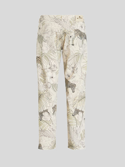 JEANS WITH TROPICAL PRINT AND ZEBRAS