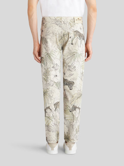 JEANS WITH TROPICAL PRINT AND ZEBRAS
