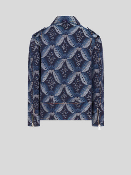 DENIM JACQUARD BIKER JACKET