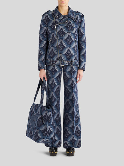 DENIM JACQUARD BIKER JACKET